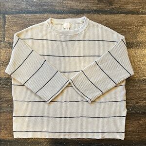 H&M Beige and Black Striped Crewneck Sweater - 100% Cotton